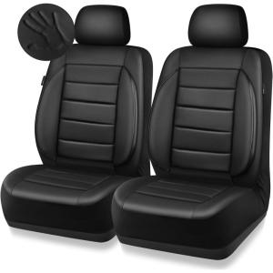 imageCAR PASS Faux Leather Car Seat Covers Front Seats Only 3D Foam Support Car Seat Covers Universal fit for Trucks Vans SUVs Sedans Automotive Comfortable Airbag Compatible 2 Pieces Front Solid BlackBlack Front