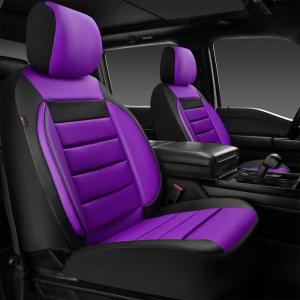 imageCAR PASS Faux Leather Car Seat Covers Front Seats Only 3D Foam Support Car Seat Covers Universal fit for Trucks Vans SUVs Sedans Automotive Comfortable Airbag Compatible 2 Pieces Front Solid BlackPurple Front