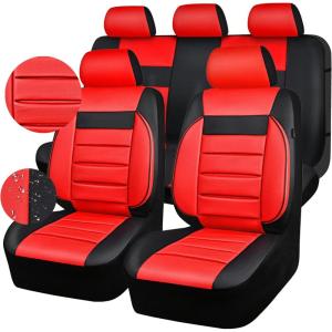 imageCAR PASS Faux Leather Car Seat Covers Front Seats Only 3D Foam Support Car Seat Covers Universal fit for Trucks Vans SUVs Sedans Automotive Comfortable Airbag Compatible 2 Pieces Front Solid BlackBlack and Red
