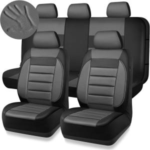 imageCAR PASS Faux Leather Car Seat Covers Front Seats Only 3D Foam Support Car Seat Covers Universal fit for Trucks Vans SUVs Sedans Automotive Comfortable Airbag Compatible 2 Pieces Front Solid BlackBlack and Gray