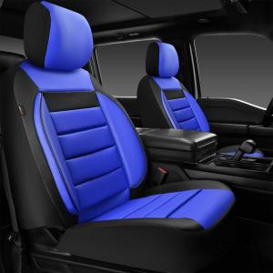 imageCAR PASS Faux Leather Car Seat Covers Front Seats Only 3D Foam Support Car Seat Covers Universal fit for Trucks Vans SUVs Sedans Automotive Comfortable Airbag Compatible 2 Pieces Front Solid BlackBlue Black