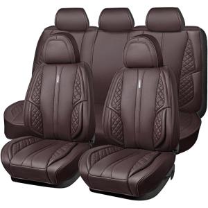 imageCAR PASS Nappa PU Leather Car Seat Covers Full Set Waterproof Protector Durable CushionedUniversal Fit for Sedan SUV Pickup TruckAutomotive AntiSlip and Backseat Luxury Premium DeluxeBlackBrown
