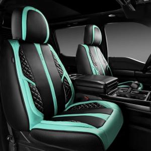 imageCAR PASS Nappa PU Leather Car Seat Covers Full Set Waterproof Protector Durable CushionedUniversal Fit for Sedan SUV Pickup TruckAutomotive AntiSlip and Backseat Luxury Premium DeluxeBlackBlack and Mint