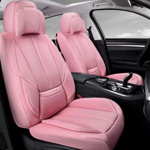 imageCAR PASS Ventilation Cooling Seat CoverLuxury Nappa Leather 5 Seat Cover with Vibrate Massage 12V Lumbar Support Seat Covers for SUVsPickupsTrucksVehicles Solid BlackAll Pink