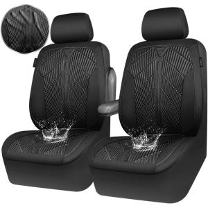 imageCAR PASS Waterproof Car seat Covers Front Seats Covers Neoprene Wetsuit AllWeather NonSlip Durable Universal Fit for SUV Sedans Trucks Vans Automotive Armrest Airbag Compatible Emboss 2 BlackBlack