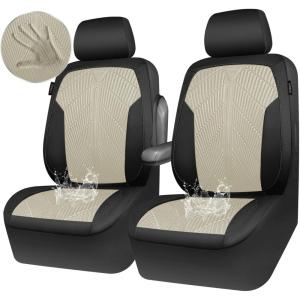 imageCAR PASS Waterproof Car seat Covers Front Seats Covers Neoprene Wetsuit AllWeather NonSlip Durable Universal Fit for SUV Sedans Trucks Vans Automotive Armrest Airbag Compatible Emboss 2 Blackblack and beige