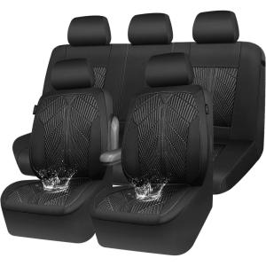 imageCAR PASS Waterproof Car seat Covers Front Seats Covers Neoprene Wetsuit AllWeather NonSlip Durable Universal Fit for SUV Sedans Trucks Vans Automotive Armrest Airbag Compatible Emboss 2 BlackAll Black