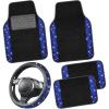 imageCAR PASS Bling Diamond Leather Steering Wheel Cover 145in15in Floor Mats Shining Rhinestone Carpet Sparkly Glitter Crystal AntiSlip Pad Fit Automotive SUV Pickup Truck Girl Women 5pcs Black SliverBlue