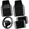 imageCAR PASS Bling Diamond Leather Steering Wheel Cover 145in15in Floor Mats Shining Rhinestone Carpet Sparkly Glitter Crystal AntiSlip Pad Fit Automotive SUV Pickup Truck Girl Women 5pcs Black SliverBlack Silver