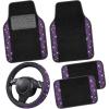 imageCAR PASS Bling Diamond Leather Steering Wheel Cover 145in15in Floor Mats Shining Rhinestone Carpet Sparkly Glitter Crystal AntiSlip Pad Fit Automotive SUV Pickup Truck Girl Women 5pcs Black SliverPurple