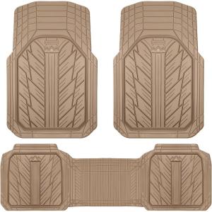 imageCAR PASS Heavy Rubber Car Floor Mats Deep Waterproof Car Mats All Weather Universal Trimto Fit Automotive Floor Mats for Car SUV Truck Van Durable Floor Liners Solid BlackAll Beige