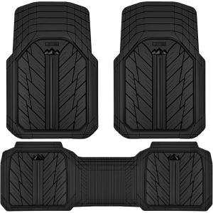 imageCAR PASS Heavy Rubber Car Floor Mats Deep Waterproof Car Mats All Weather Universal Trimto Fit Automotive Floor Mats for Car SUV Truck Van Durable Floor Liners Solid Blackall black