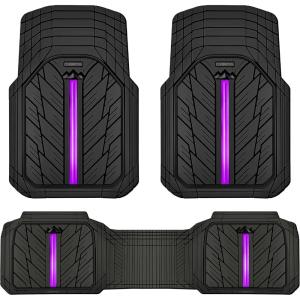 imageCAR PASS Heavy Rubber Car Floor Mats Deep Waterproof Car Mats All Weather Universal Trimto Fit Automotive Floor Mats for Car SUV Truck Van Durable Floor Liners Solid Blackblack purple