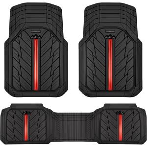 imageCAR PASS Heavy Rubber Car Floor Mats Deep Waterproof Car Mats All Weather Universal Trimto Fit Automotive Floor Mats for Car SUV Truck Van Durable Floor Liners Solid Blackblack red