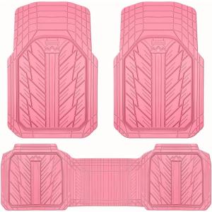 imageCAR PASS Heavy Rubber Car Floor Mats Deep Waterproof Car Mats All Weather Universal Trimto Fit Automotive Floor Mats for Car SUV Truck Van Durable Floor Liners Solid BlackAll Pink