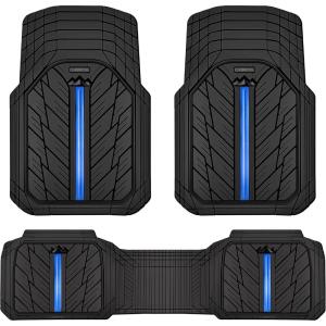 imageCAR PASS Heavy Rubber Car Floor Mats Deep Waterproof Car Mats All Weather Universal Trimto Fit Automotive Floor Mats for Car SUV Truck Van Durable Floor Liners Solid Blackblack blue