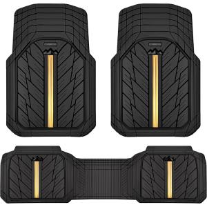 imageCAR PASS Heavy Rubber Car Floor Mats Deep Waterproof Car Mats All Weather Universal Trimto Fit Automotive Floor Mats for Car SUV Truck Van Durable Floor Liners Solid Blackblack gold