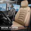 imageCAR PASS 3D Foam PU Leather Car Seat Covers Universal Seat Covers Front 2 for Trucks SUV Sedan Automotive Seat Covers Armrest Airbag Compatible Waterproof Comfortable Faux Nappa Leather Black Redall beige