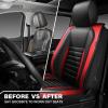 imageCAR PASS Nappa Leather Car Seat Covers Front Seats Luxury Seat Protector for Cars Waterproof AntiSlip Seat Cushion Armrest Compatible Airbag Universal for Sedan SUV Pickup Truck Auto Black RedBlack Red