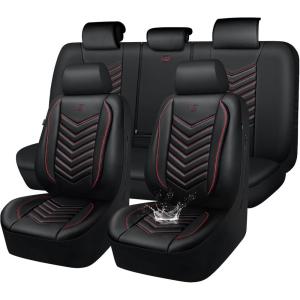 imageCAR PASS 3D Foam Faux Leather Car Seat Covers Front SeatsWaterproof Leather Front Seat Cover for CarUniversal Fit AntiSlip for SUV Truck Sedan AutomotiveArmrest Airbag CompatibleBlack and RedBlack Red Leather