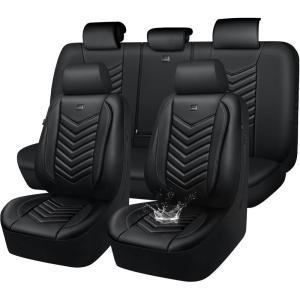 imageCAR PASS 3D Foam Faux Leather Car Seat Covers Front SeatsWaterproof Leather Front Seat Cover for CarUniversal Fit AntiSlip for SUV Truck Sedan AutomotiveArmrest Airbag CompatibleBlack and RedAll Black Leather
