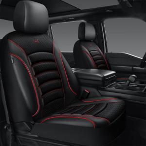 imageCAR PASS 3D Foam PU Leather Car Seat Covers Universal Seat Covers Front 2 for Trucks SUV Sedan Automotive Seat Covers Armrest Airbag Compatible Waterproof Comfortable Faux Nappa Leather Black Redblack red mesh