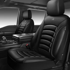imageCAR PASS 3D Foam PU Leather Car Seat Covers Universal Seat Covers Front 2 for Trucks SUV Sedan Automotive Seat Covers Armrest Airbag Compatible Waterproof Comfortable Faux Nappa Leather Black Redall black