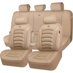 imageCAR PASS 3D Foam PU Leather Car Seat Covers Universal Seat Covers Front 2 for Trucks SUV Sedan Automotive Seat Covers Armrest Airbag Compatible Waterproof Comfortable Faux Nappa Leather Black Redbeige