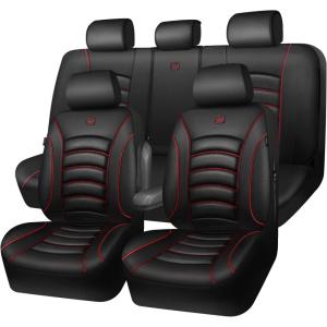 imageCAR PASS 3D Foam PU Leather Car Seat Covers Universal Seat Covers Front 2 for Trucks SUV Sedan Automotive Seat Covers Armrest Airbag Compatible Waterproof Comfortable Faux Nappa Leather Black Redblack and red