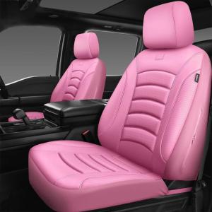 imageCAR PASS 3D Foam PU Leather Car Seat Covers Universal Seat Covers Front 2 for Trucks SUV Sedan Automotive Seat Covers Armrest Airbag Compatible Waterproof Comfortable Faux Nappa Leather Black Redall pink