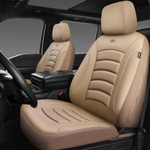 imageCAR PASS 3D Foam PU Leather Car Seat Covers Universal Seat Covers Front 2 for Trucks SUV Sedan Automotive Seat Covers Armrest Airbag Compatible Waterproof Comfortable Faux Nappa Leather Black Redall beige
