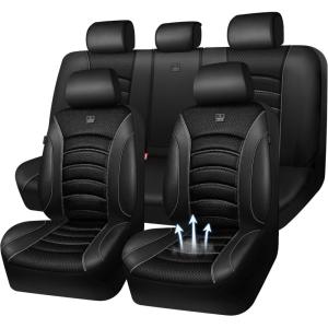 imageCAR PASS 3D Foam PU Leather Car Seat Covers Universal Seat Covers Front 2 for Trucks SUV Sedan Automotive Seat Covers Armrest Airbag Compatible Waterproof Comfortable Faux Nappa Leather Black RedBlack Gray Mesh