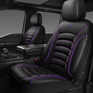 imageCAR PASS 3D Foam PU Leather Car Seat Covers Universal Seat Covers Front 2 for Trucks SUV Sedan Automotive Seat Covers Armrest Airbag Compatible Waterproof Comfortable Faux Nappa Leather Black Redblack purple