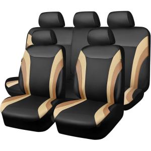 imageCAR PASS Jelly Leather Car Seat Covers Full SetWaterproof Automotive Seat Covers for Cars SUV Sedan TruckAirbag CompatibleSporty Universal Fit for Cute Women Girl Black and RedBlack Beige