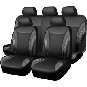 imageCAR PASS Jelly Leather Car Seat Covers Full SetWaterproof Automotive Seat Covers for Cars SUV Sedan TruckAirbag CompatibleSporty Universal Fit for Cute Women Girl Black and RedBlack