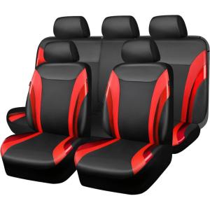 imageCAR PASS Jelly Leather Car Seat Covers Full SetWaterproof Automotive Seat Covers for Cars SUV Sedan TruckAirbag CompatibleSporty Universal Fit for Cute Women Girl Black and RedBlack and Red
