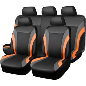imageCAR PASS Jelly Leather Car Seat Covers Full SetWaterproof Automotive Seat Covers for Cars SUV Sedan TruckAirbag CompatibleSporty Universal Fit for Cute Women Girl Black and RedBlack Orange