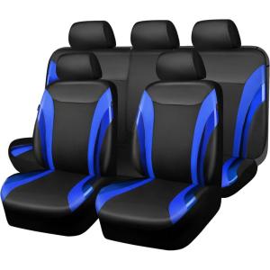 imageCAR PASS Jelly Leather Car Seat Covers Full SetWaterproof Automotive Seat Covers for Cars SUV Sedan TruckAirbag CompatibleSporty Universal Fit for Cute Women Girl Black and RedBlack and Blue