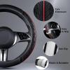 imageCAR PASS Leather Rubber Steering Wheel Cover SetTire Tread Pattern DesignNonSlip WearResistantEquipped with Mobile Phone Holder and NonSlip Cup MatSuitable for Steering Wheel 14515Black Red