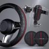 imageCAR PASS Leather Rubber Steering Wheel Cover SetTire Tread Pattern DesignNonSlip WearResistantEquipped with Mobile Phone Holder and NonSlip Cup MatSuitable for Steering Wheel 14515Black Red