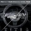 imageCAR PASS Leather Rubber Steering Wheel Covers SetTire Tread Pattern DesignNonSlip WearResistantEquipped with Mobile Phone Holder and Nonslip Cup Mat Suitable for Steering Wheel 14 1215BlackBlackTruck