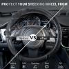 imageCAR PASS Leather Rubber Steering Wheel Covers SetTire Tread Pattern DesignNonSlip WearResistantEquipped with Mobile Phone Holder and Nonslip Cup Mat Suitable for Steering Wheel 14 1215BlackBlack