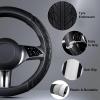 imageCAR PASS Leather Rubber Steering Wheel Covers SetTire Tread Pattern DesignNonSlip WearResistantEquipped with Mobile Phone Holder and Nonslip Cup Mat Suitable for Steering Wheel 14 1215BlackBlack