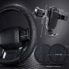 imageCAR PASS Leather Rubber Steering Wheel Covers SetTire Tread Pattern DesignNonSlip WearResistantEquipped with Mobile Phone Holder and Nonslip Cup Mat Suitable for Steering Wheel 14 1215BlackBlackTruck