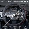 imageCAR PASS Leather Rubber Steering Wheel Covers SetTire Tread Pattern DesignNonSlip WearResistantEquipped with Mobile Phone Holder and Nonslip Cup Mat Suitable for Steering Wheel 14 1215BlackRed and Black
