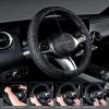 imageCAR PASS Leather Rubber Steering Wheel Covers SetTire Tread Pattern DesignNonSlip WearResistantEquipped with Mobile Phone Holder and Nonslip Cup Mat Suitable for Steering Wheel 14 1215BlackBlack