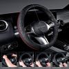 imageCAR PASS Leather Rubber Steering Wheel Covers SetTire Tread Pattern DesignNonSlip WearResistantEquipped with Mobile Phone Holder and Nonslip Cup Mat Suitable for Steering Wheel 14 1215BlackRed and Black