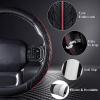 imageCAR PASS Leather Rubber Steering Wheel Covers SetTire Tread Pattern DesignNonSlip WearResistantEquipped with Mobile Phone Holder and Nonslip Cup Mat Suitable for Steering Wheel 14 1215BlackRed and BlackTruck