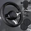 imageCAR PASS Leather Rubber Steering Wheel Covers SetTire Tread Pattern DesignNonSlip WearResistantEquipped with Mobile Phone Holder and Nonslip Cup Mat Suitable for Steering Wheel 14 1215BlackBlack