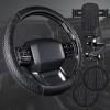 imageCAR PASS Leather Rubber Steering Wheel Covers SetTire Tread Pattern DesignNonSlip WearResistantEquipped with Mobile Phone Holder and Nonslip Cup Mat Suitable for Steering Wheel 14 1215BlackBlackTruck